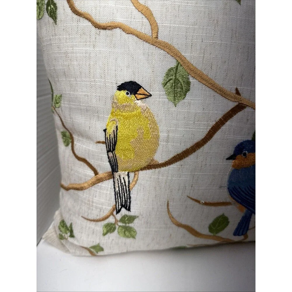 Birds On Branch Decorative Throw Pillows Embroidered Cardinal, Blue, Yellow Bird